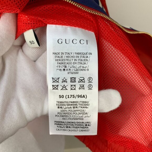 NWT Gucci Men Nylon Jacket Gucci Script Red Lightweight Canvas Nylon Blue - Picture 15 of 16
